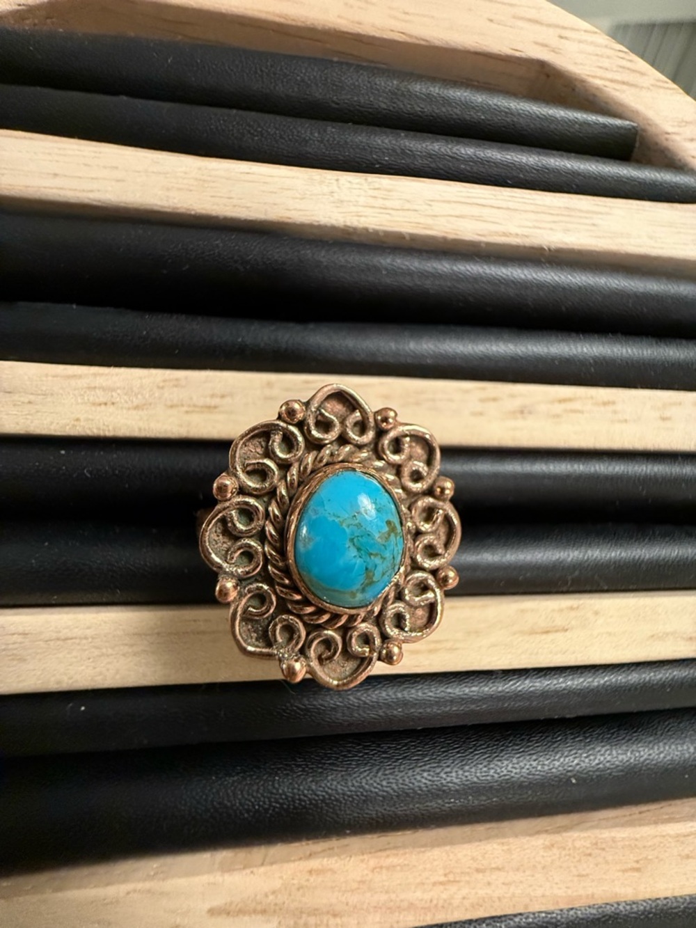 Kingman Turquoise and Copper Ring Sz 7